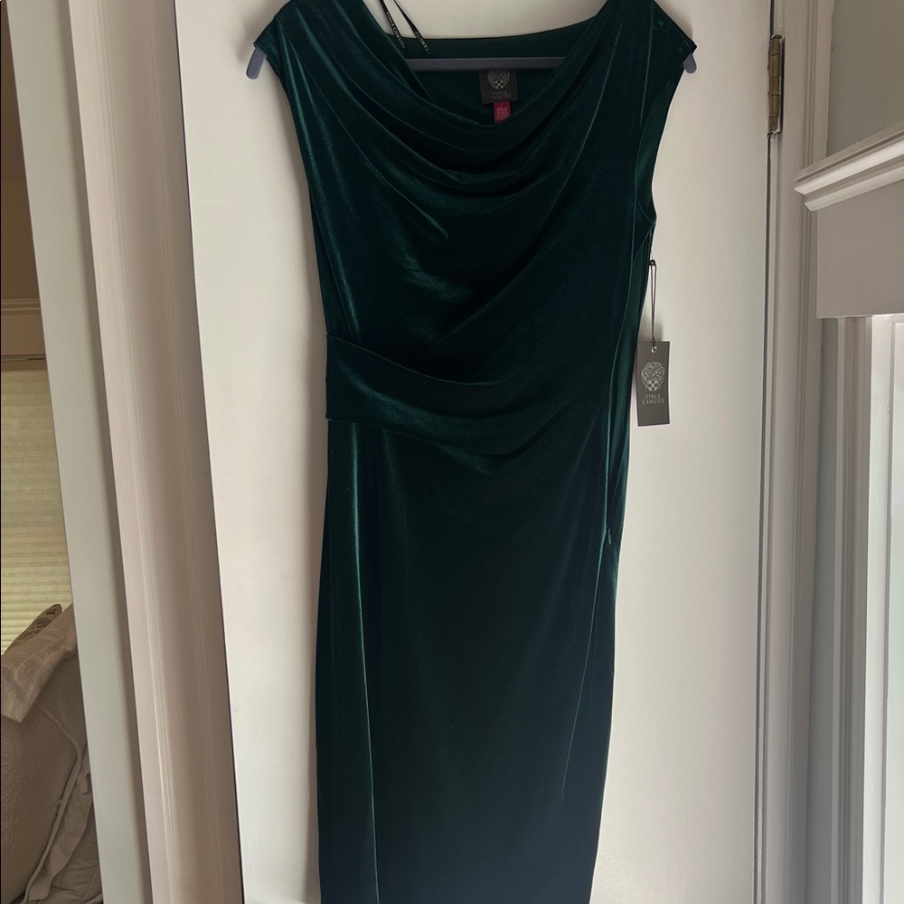 Vince Camuto Dark Green Velvet Midi Dress